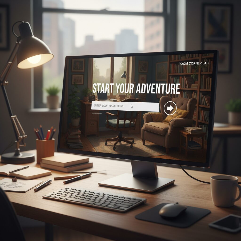 방구석 연구소 사고력 테스트 시작 화면 이름 입력란