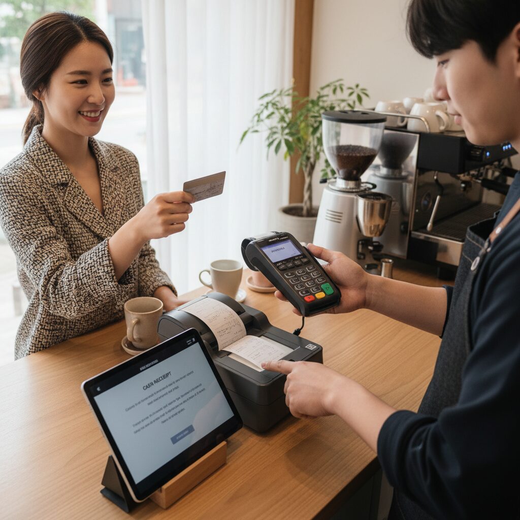 신용카드와 현금영수증을 손에 들고 있는 모습 소득공제 증빙 자료