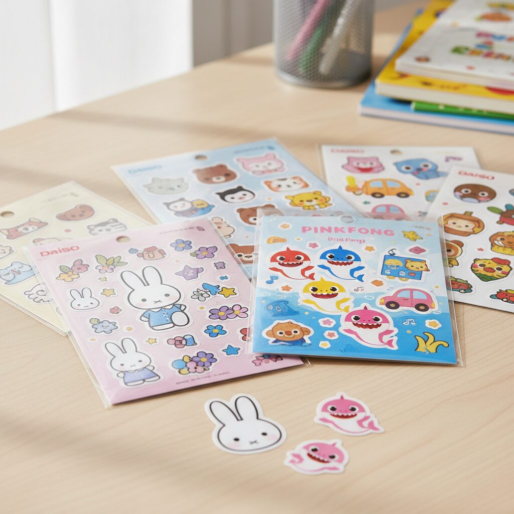 다이소 캐릭터 스티커 세트 미피 핑크퐁 등 다양한 디자인