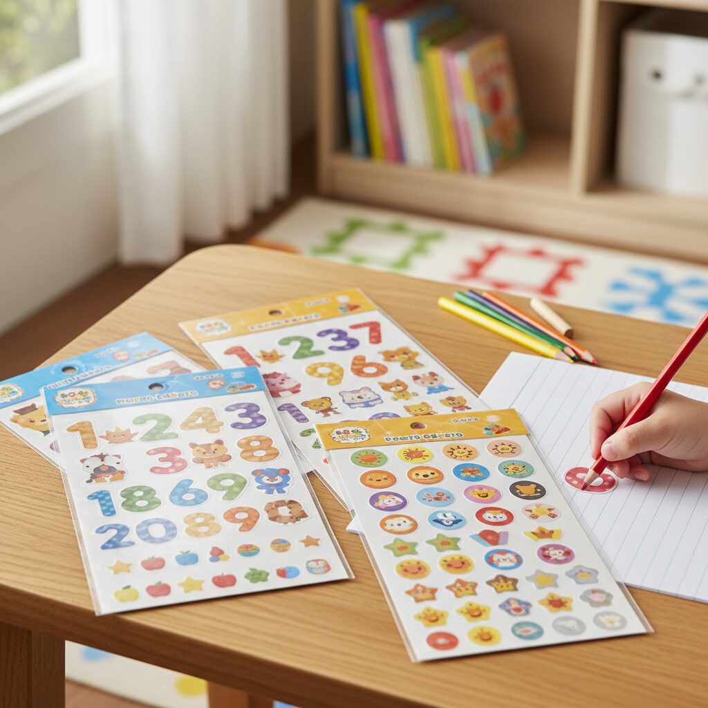 다이소 어린이 학습용 숫자놀이 스티커와 칭찬 스티커