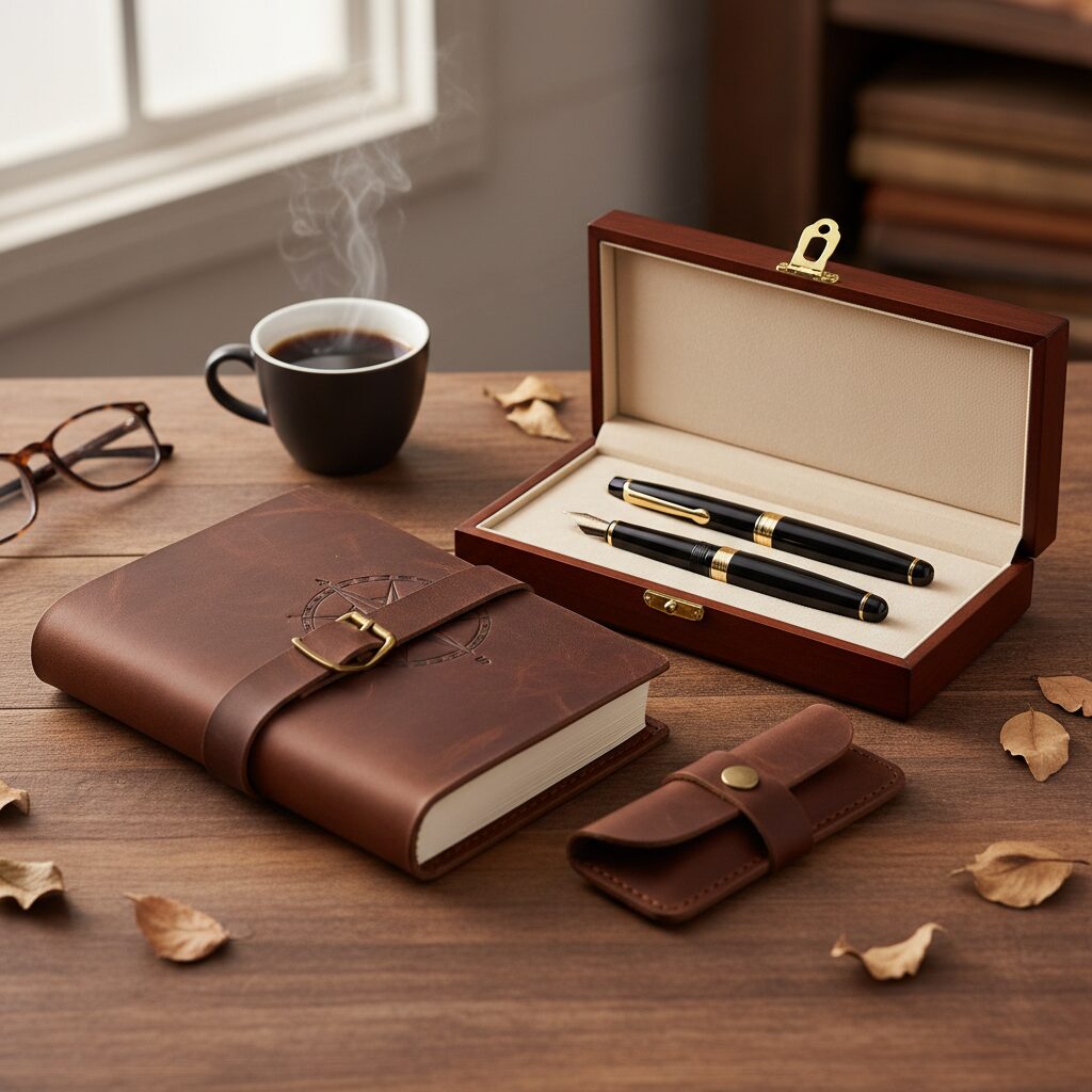 40대 남성 선물용 가죽 일기장과 명품 펜 세트