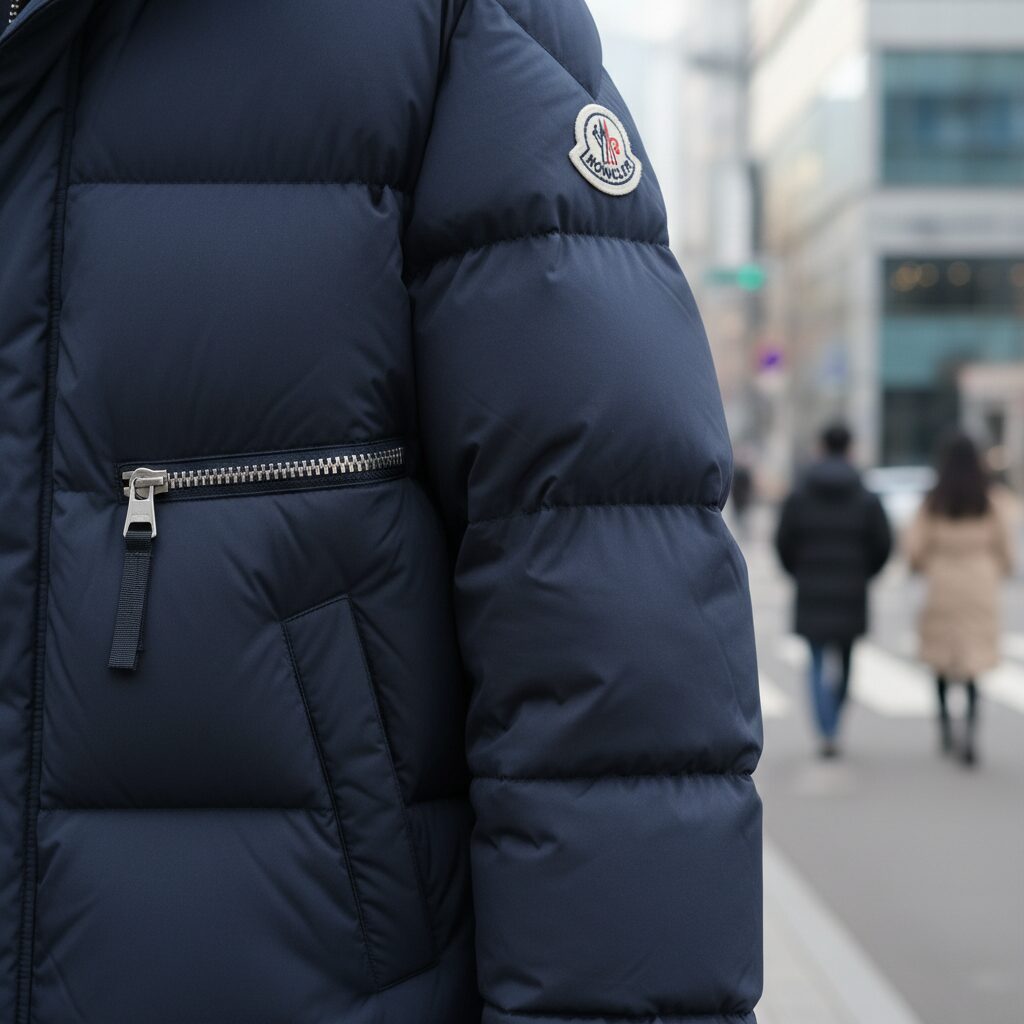 몽클레어 라이체퍼 숏패딩 겨울 필수 아우터 스타일링 2 몽클레어 라이체퍼 패딩의 넉넉한 지퍼 포켓 디테일 사진