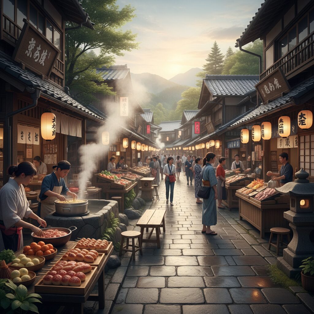 국내 온천 총정리 겨울 힐링의 완성 3 온천지 주변의 전통 시장과 맛집 거리 풍경