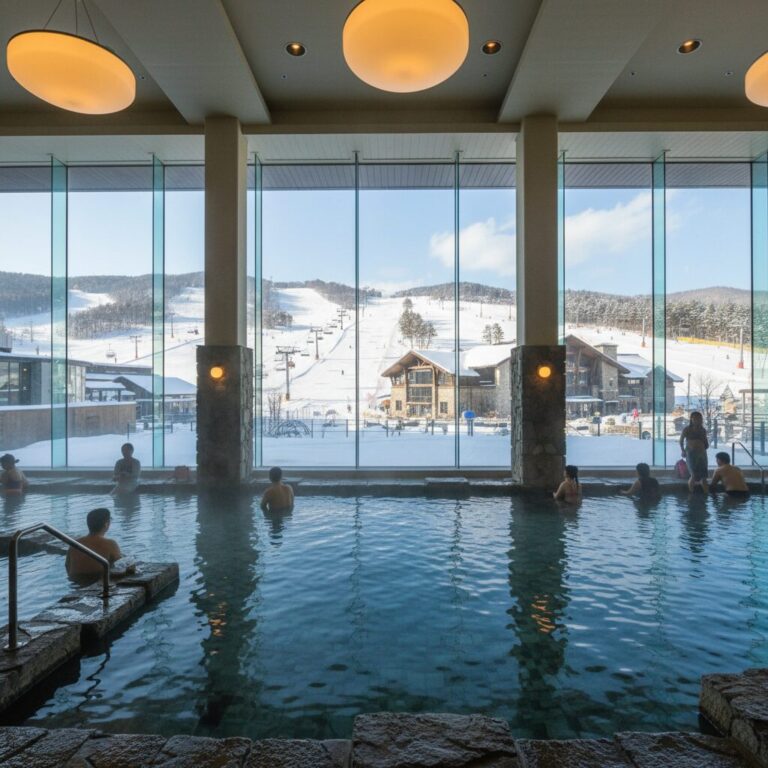 강원도 리조트형 온천 실내 풀과 스키장 전경