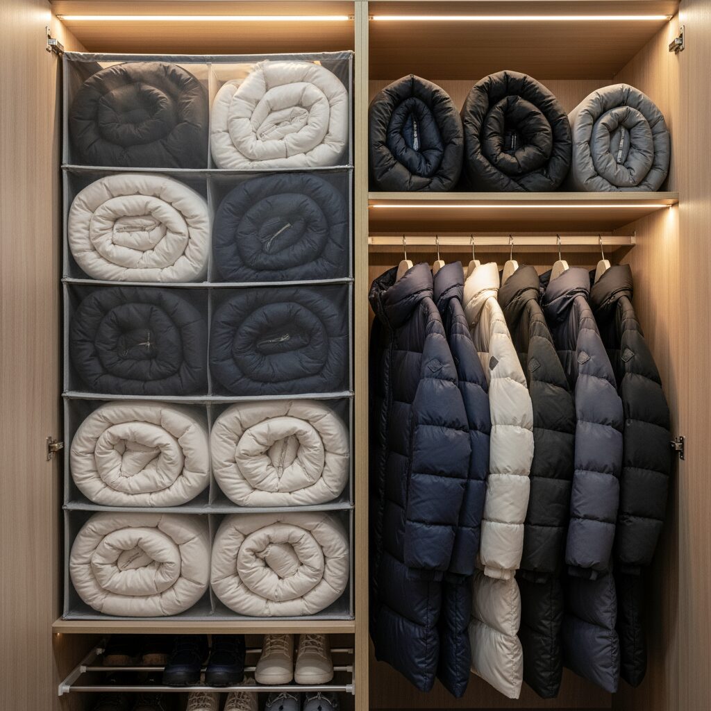 K2 롱패딩 구매 후기와 겨울 패딩 관리법 3 잘 관리되어 빵빵한 볼륨을 유지하는 롱패딩 옷장 정리