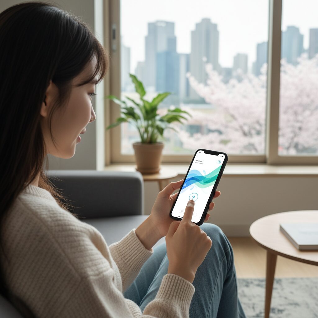 스마트폰으로 청년도약계좌 신청하는 젊은 여성