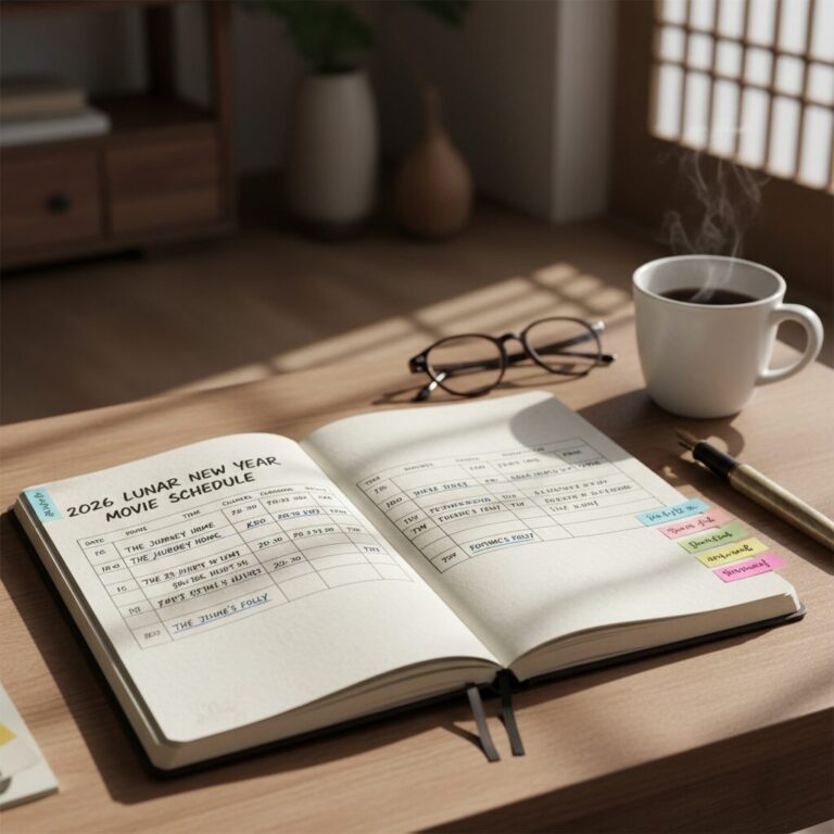 2026 설날 영화 방송 시간표가 적힌 플래너 노트