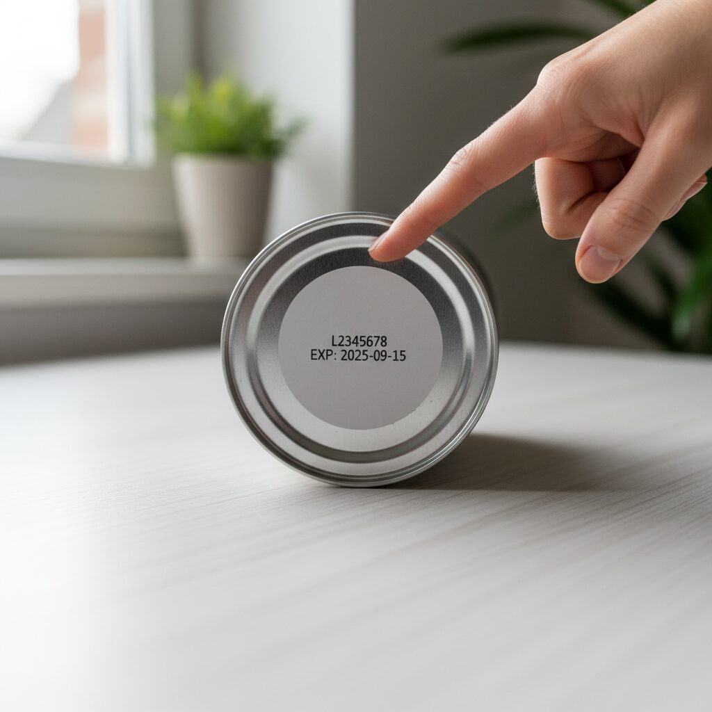 압타밀 리콜 정보와 확인 방법 1 압타밀 분유 캔 바닥에 있는 배치 번호를 손가락으로 가리키는 사진