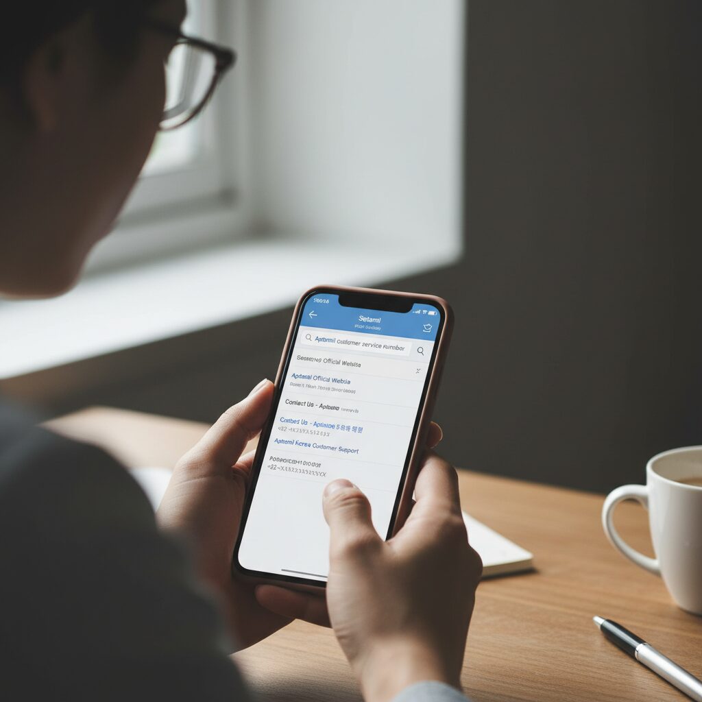 압타밀 리콜 정보와 확인 방법 2 스마트폰으로 압타밀 고객센터 번호를 검색하고 있는 사진