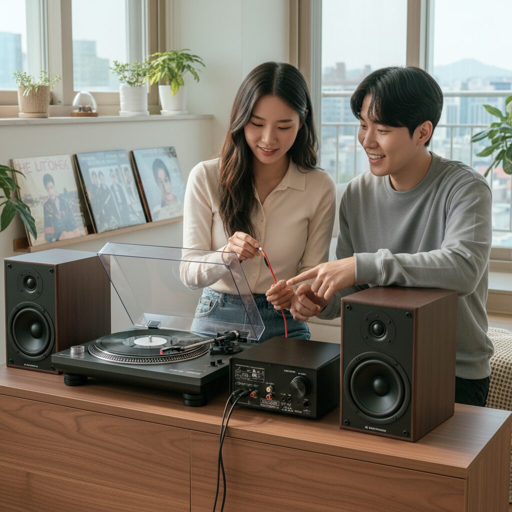 LP 입문자 가성비 턴테이블 추천 1 오디오테크니카 LP60X 턴테이블 간단한 연결 방법