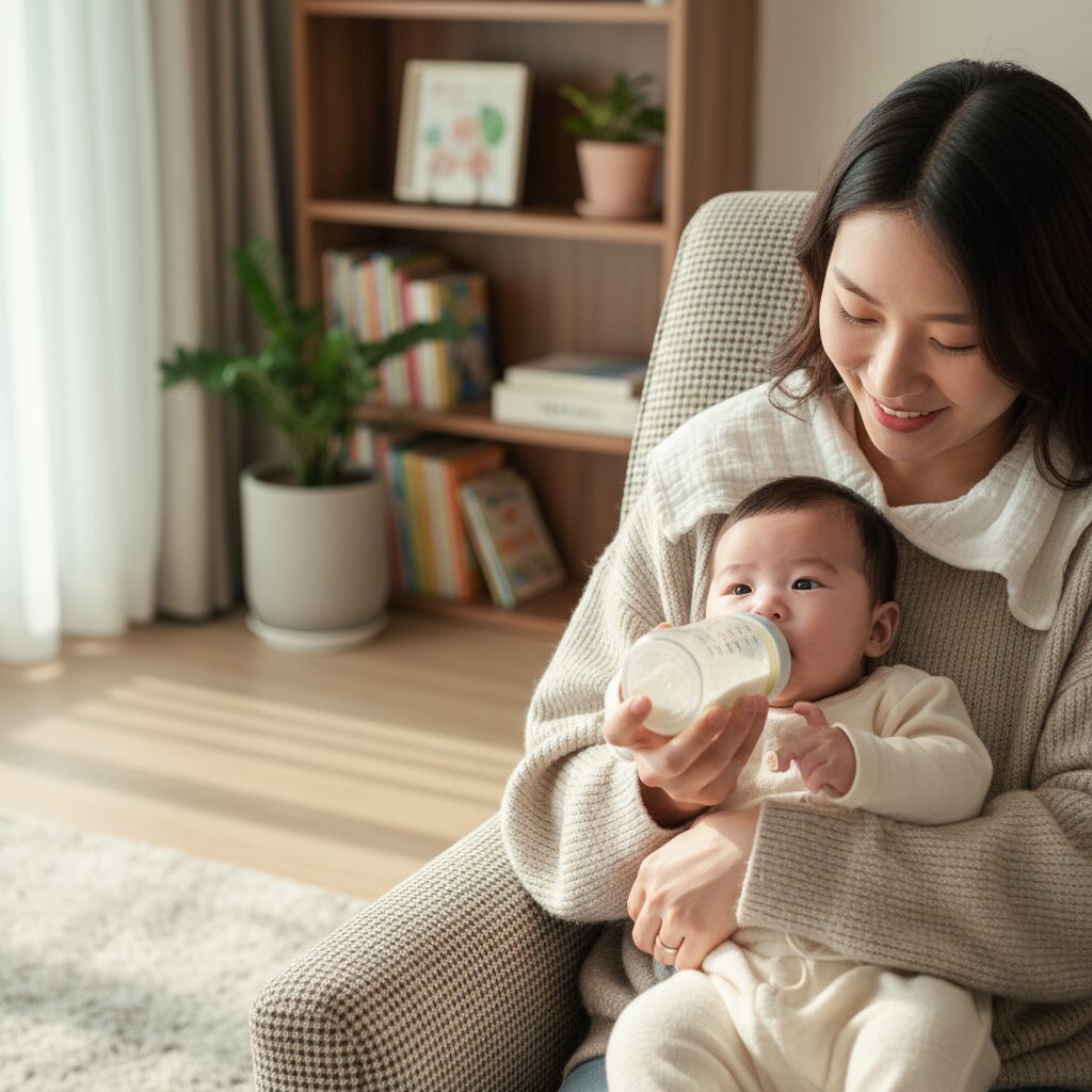 압타밀 리콜 정보와 확인 방법 3 안전하게 분유를 먹이고 있는 아기와 엄마의 사진