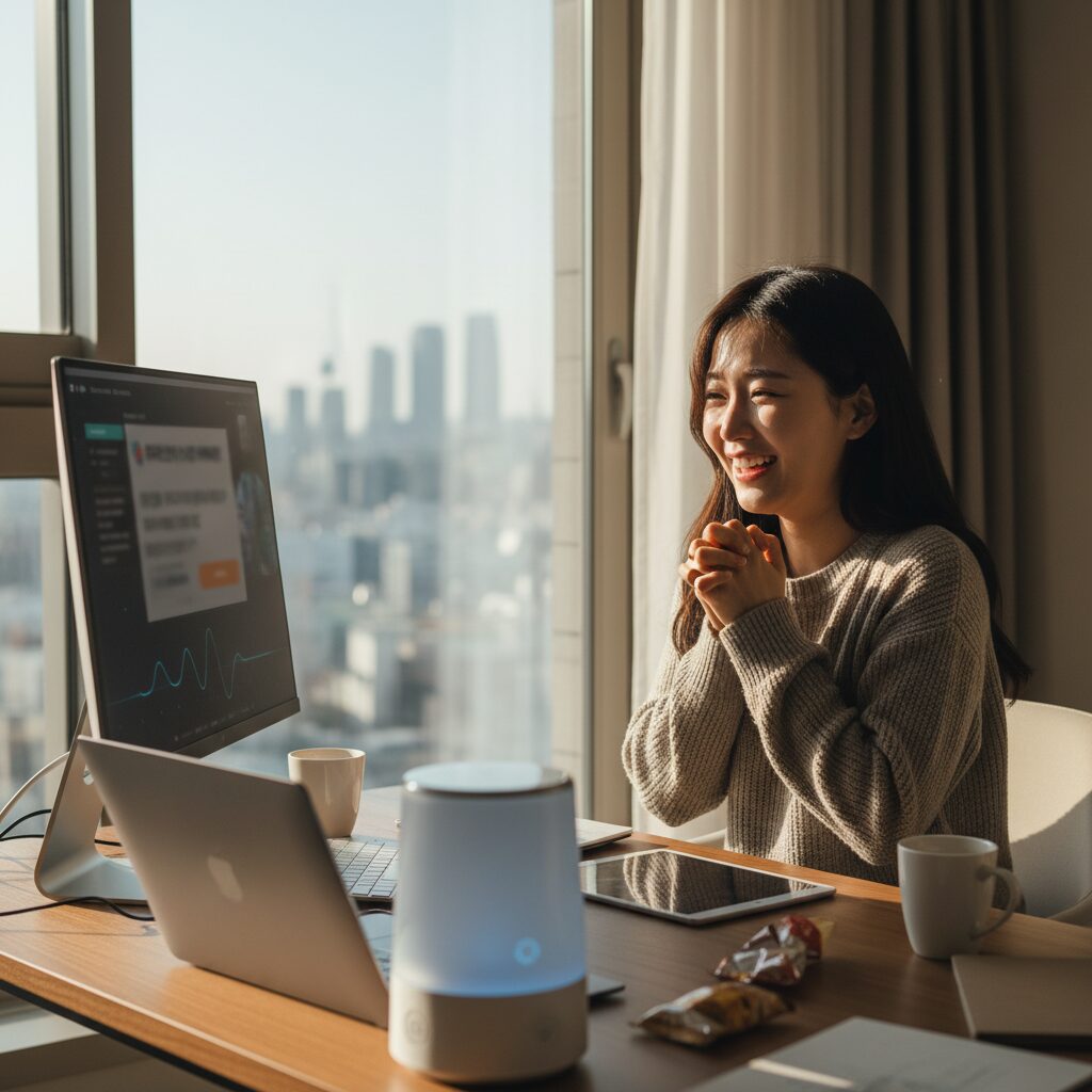AI 도구를 활용해 합격 통보를 받고 기뻐하는 여성