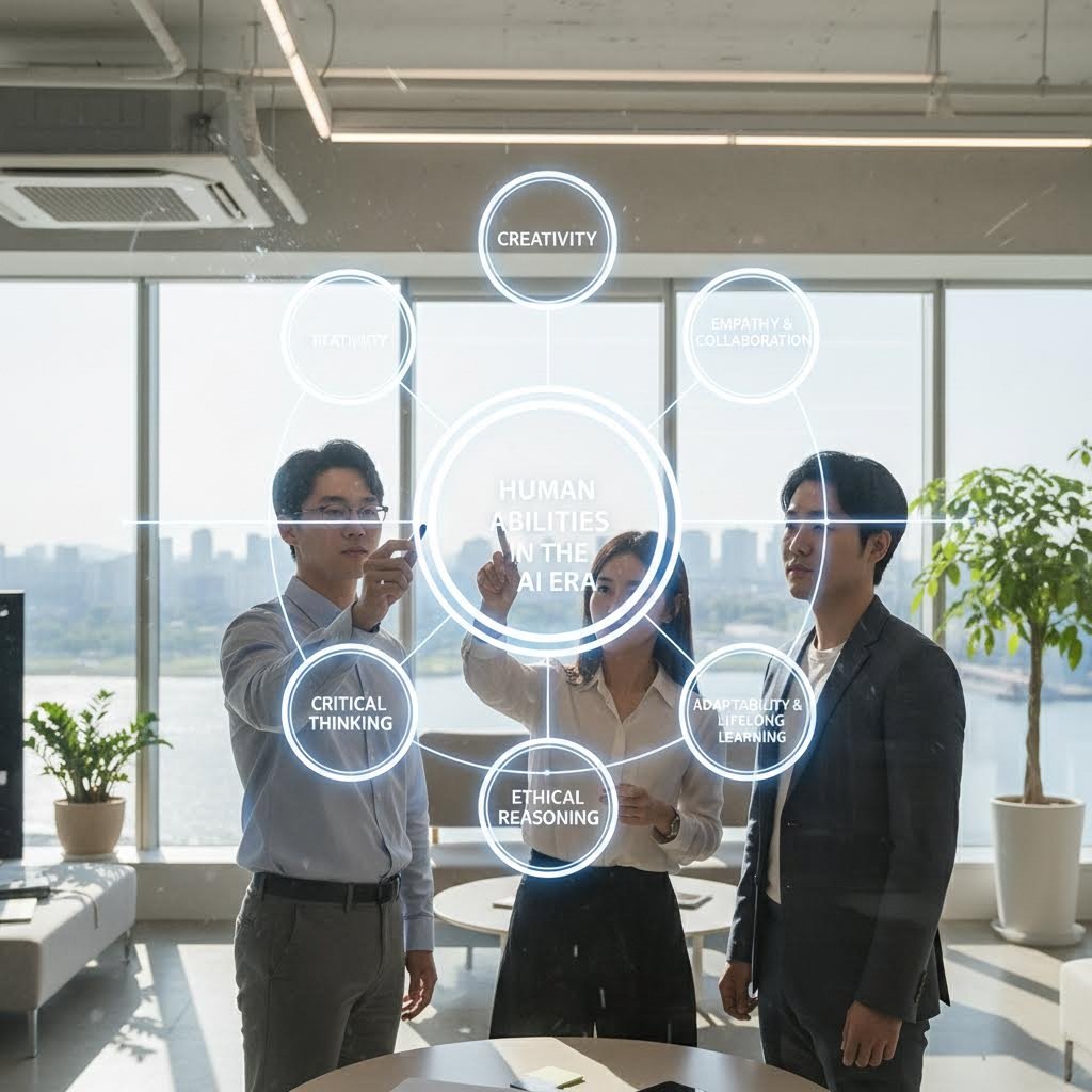 AI 시대에 필요한 인간의 능력을 나타내는 키워드 다이어그램
