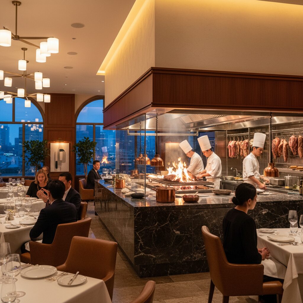 그랜드하얏트 스테이크하우스의 오픈 키친과 우아한 인테리어