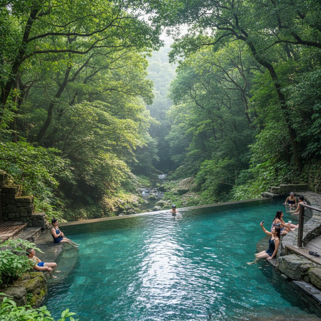 제주 히든클리프 호텔 숲속 인피니티 수영장 풍경
