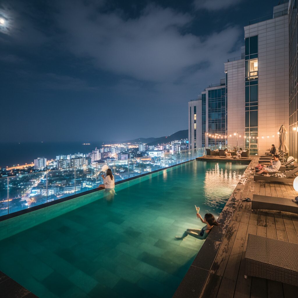 홈마리나 속초 호텔 루프탑 인피니티 수영장 야경