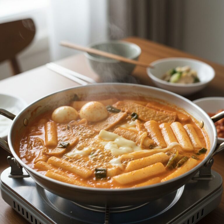 형부떡볶이 매콤로제맛 냄비에서 보글보글 끓는 모습