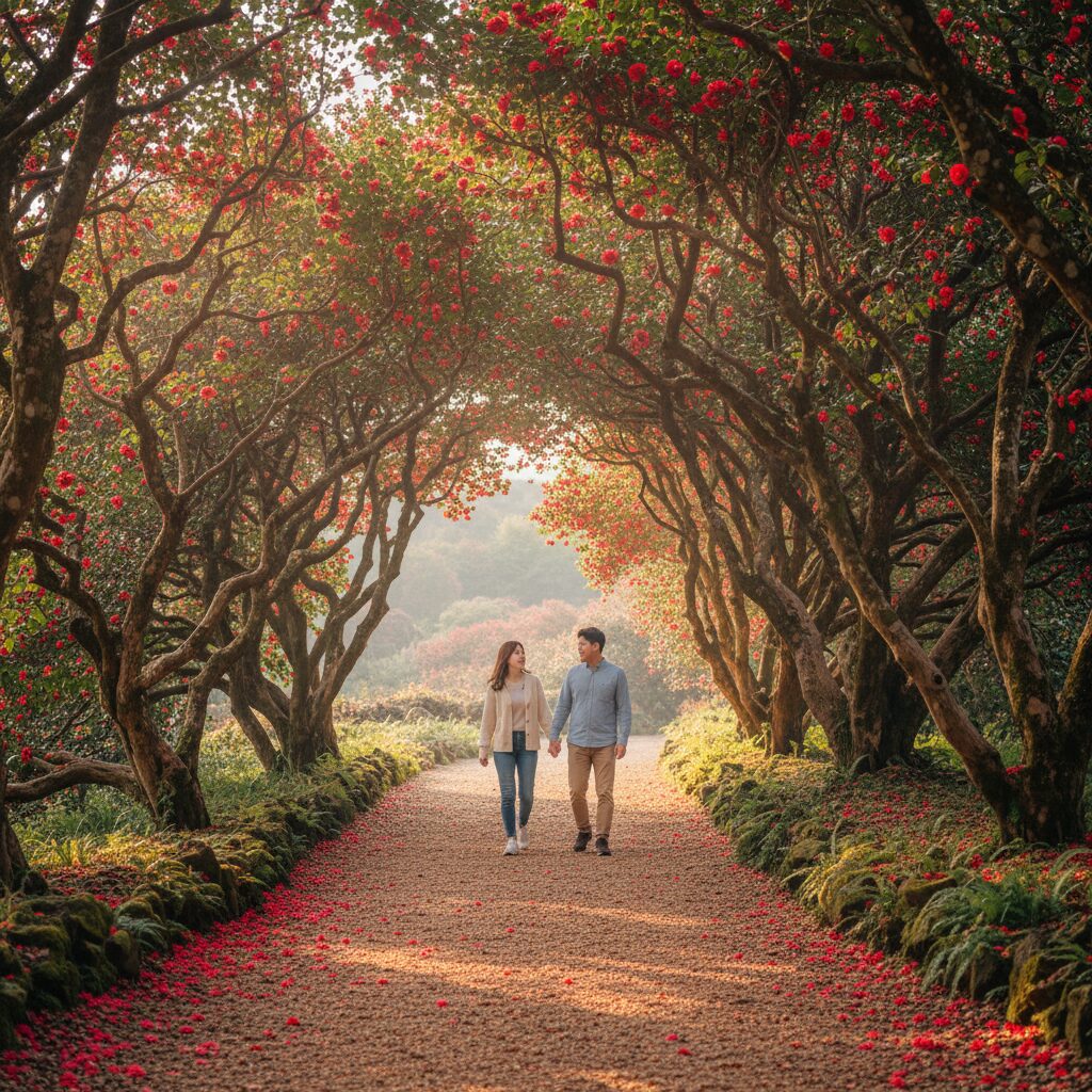 겨울 제주 동백꽃 여행 휴애리와 위미리 가이드 1 휴애리 동백 올레길 붉은 꽃 터널 산책로