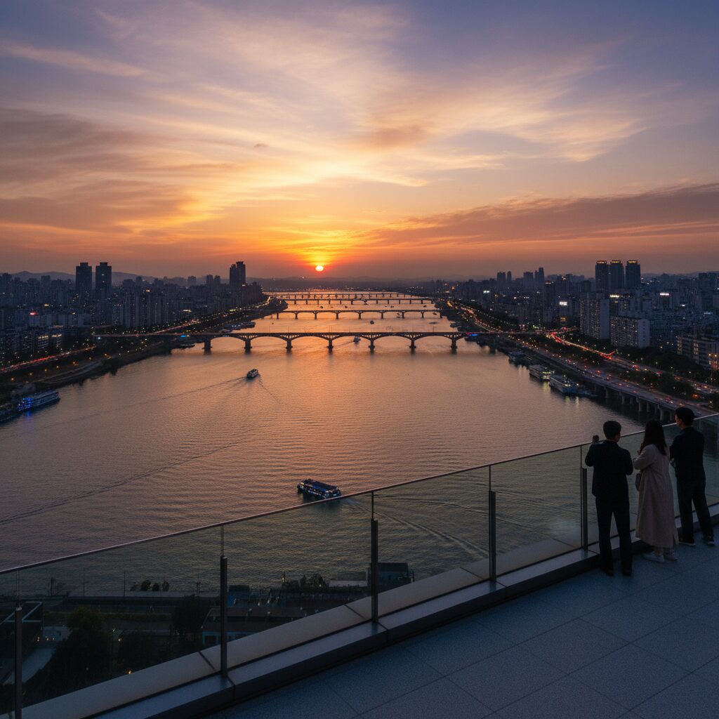 더리버 르다에서 바라본 한강 노을과 야경