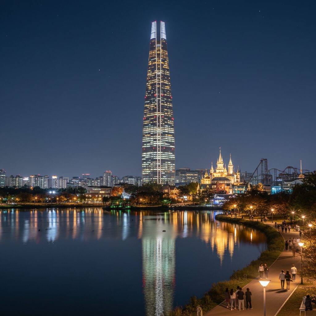 석촌호수에서 바라본 롯데월드타워 야경