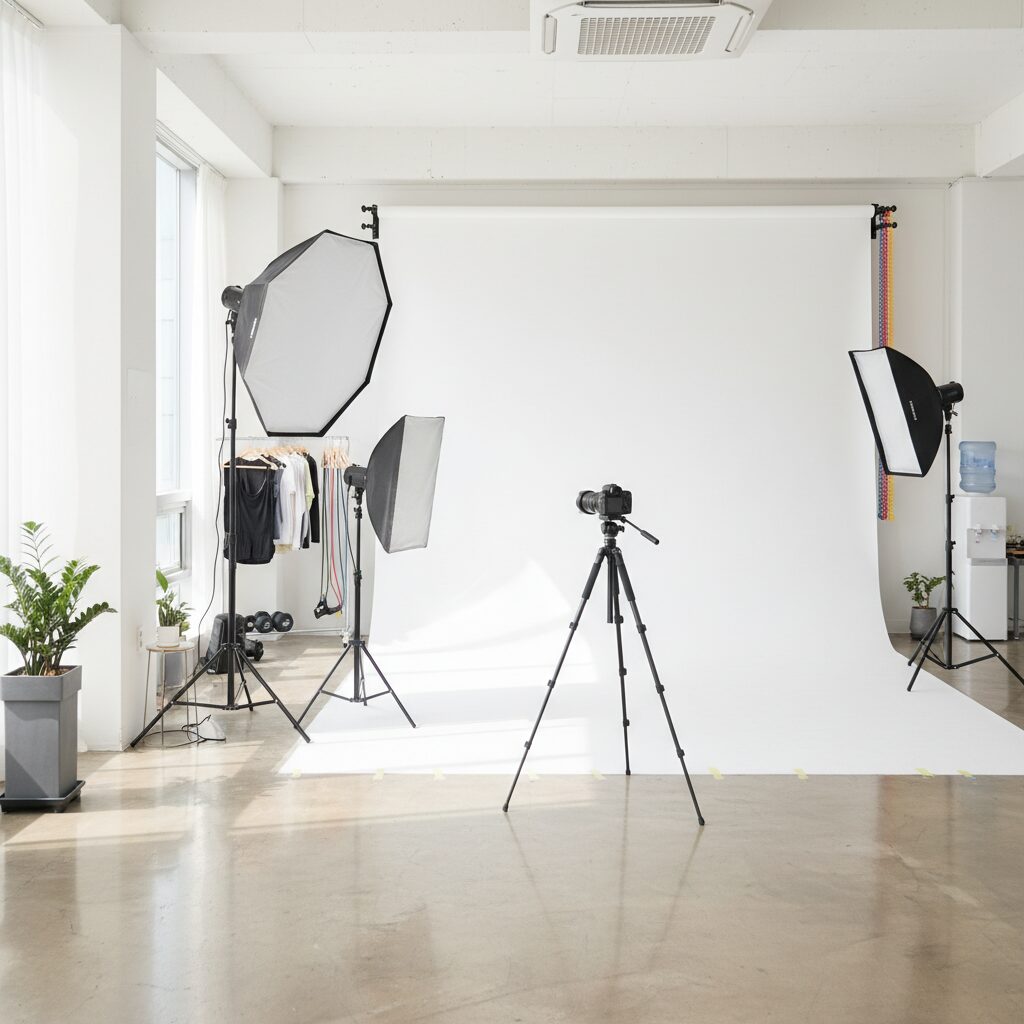 MASIL 스튜디오의 깔끔한 인테리어와 바디프로필 촬영 장비