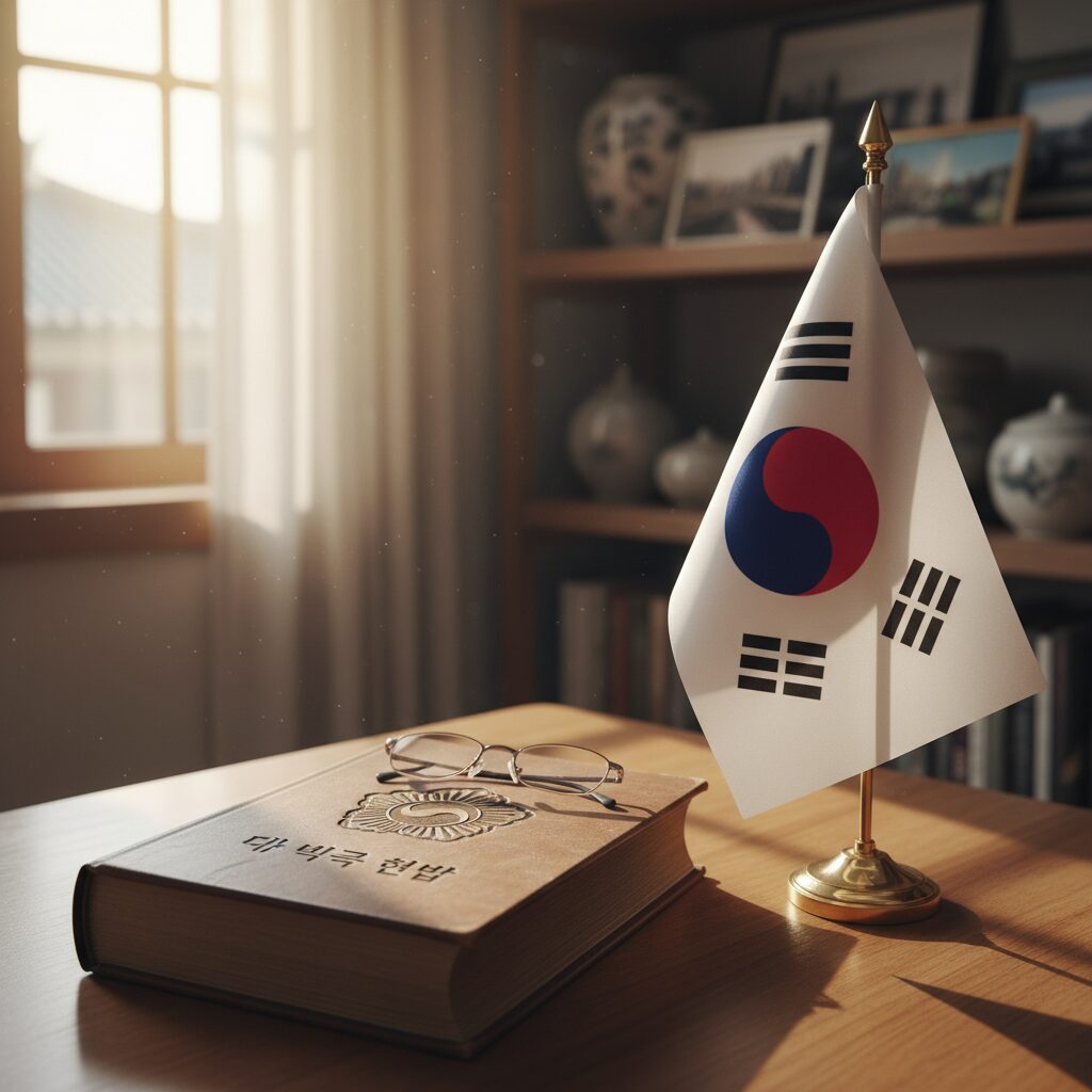 제헌절 공휴일 지정 의미와 역사 2 현대 한국어로 쓰인 헌법 책과 태극기