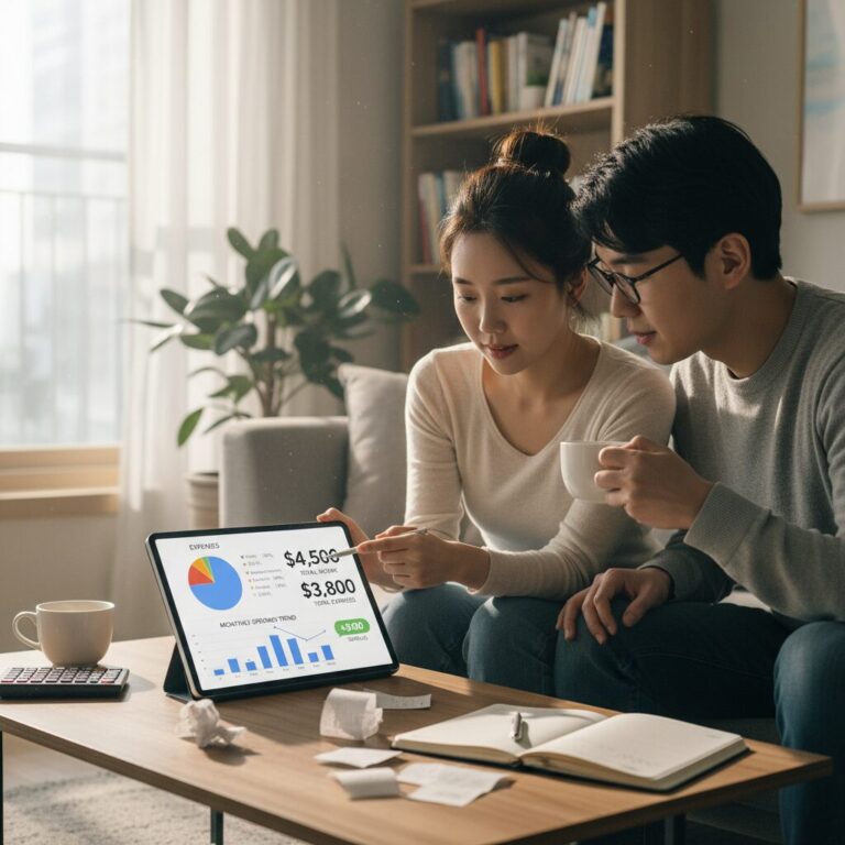 차트와 숫자로 표시된 한 달 가계부 분석 결과