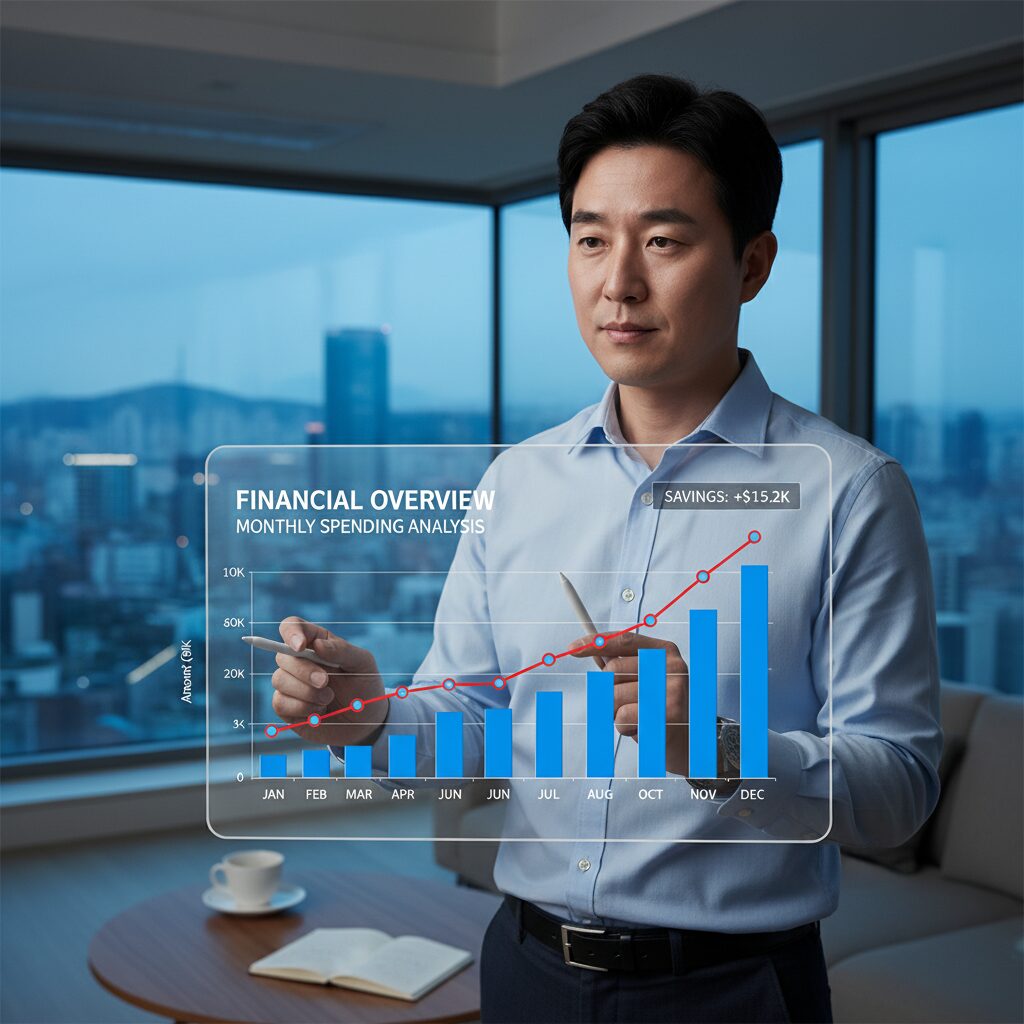 월별 예산과 지출을 비교하며 분석하는 모습을 나타낸 차트 사진