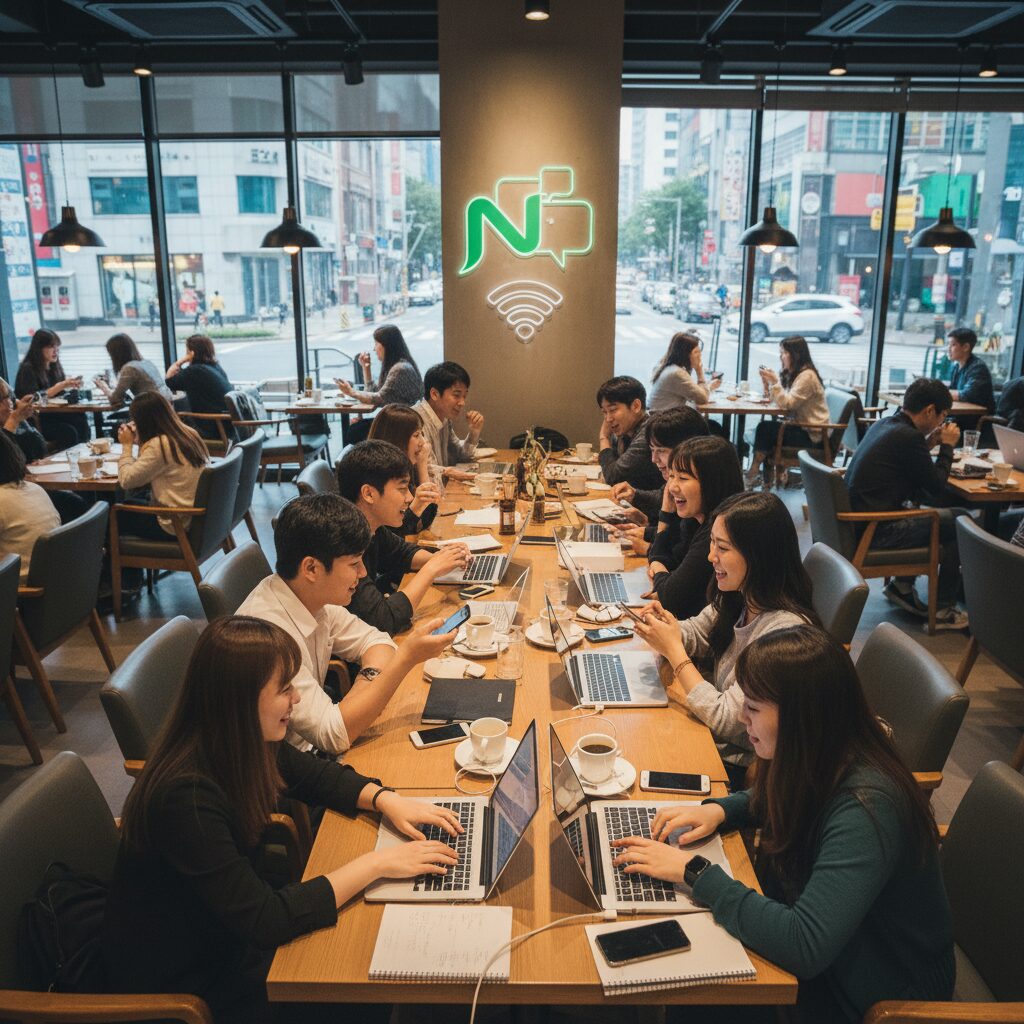 네이버 카페에서 사람들이 소통하고 있는 모습을 상징하는 이미지