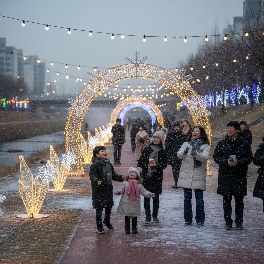 온천천 빛축제 인공눈 체험 장면