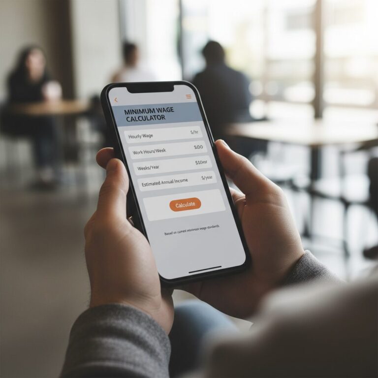 스마트폰 화면에 표시된 최저임금 계산기 앱 인터페이스