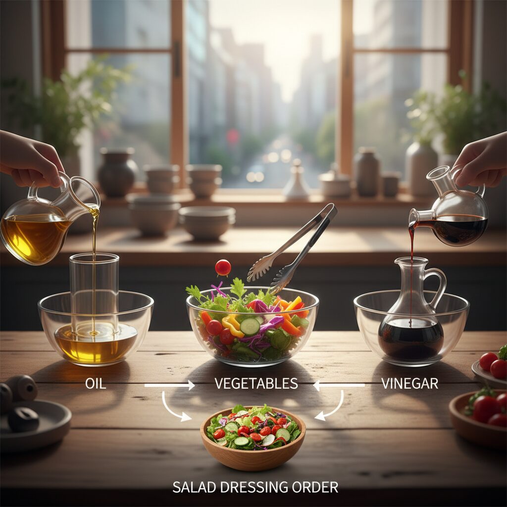 제이쓴 오야식 루틴 집에서 따라하는 방법 2 오일 야채 식초 순서를 설명하는 인포그래픽