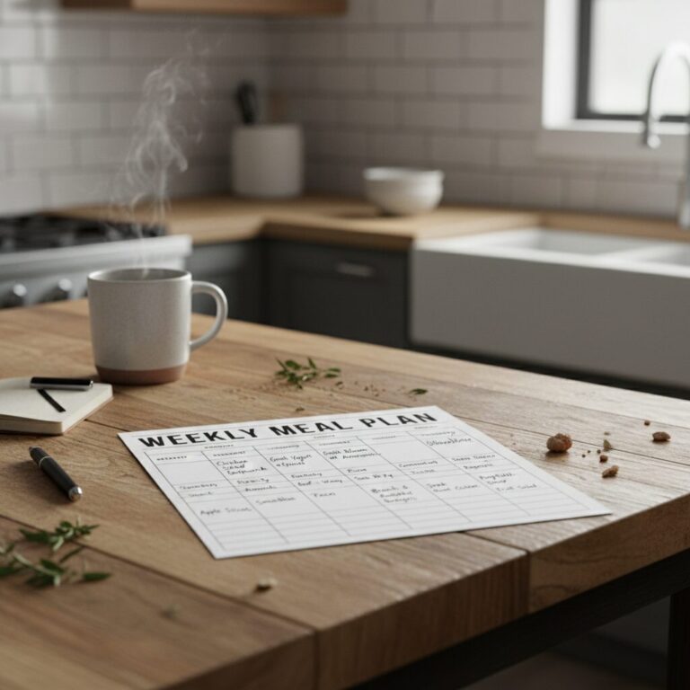 프린트되어 채워진 주간 식단표 양식