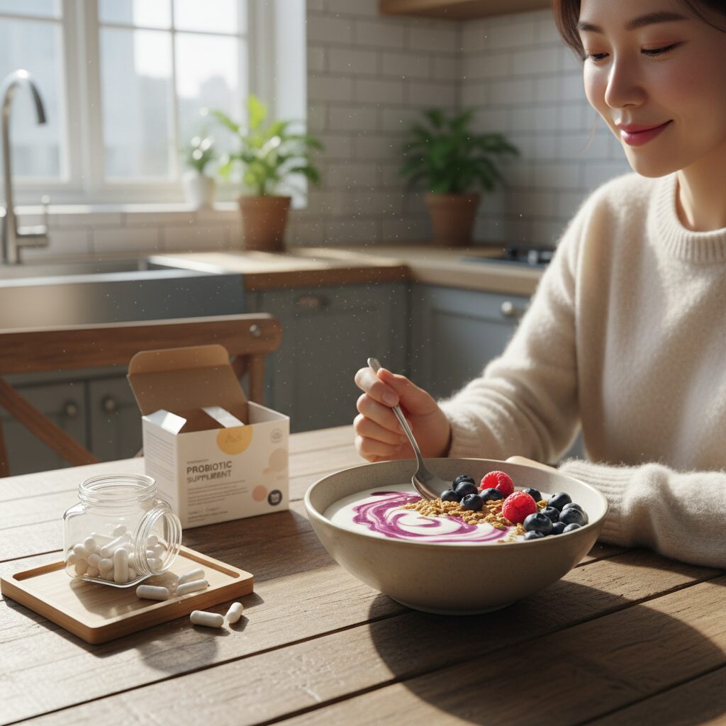 겨울철 면역력 높이는 영양제 꿀조합 2 요거트와 프로바이오틱스 보충제 사진