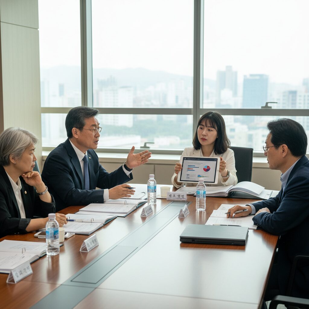 2026년 검찰 개혁 관련 회의 장면에서 다양한 참여자가 토론하는 모습