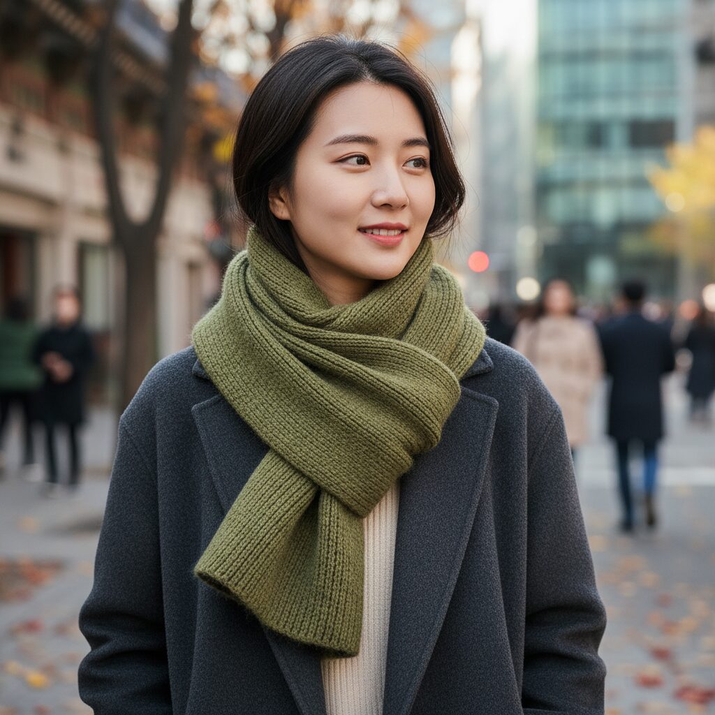 루프 스타일로 가볍게 매어놓은 목도리