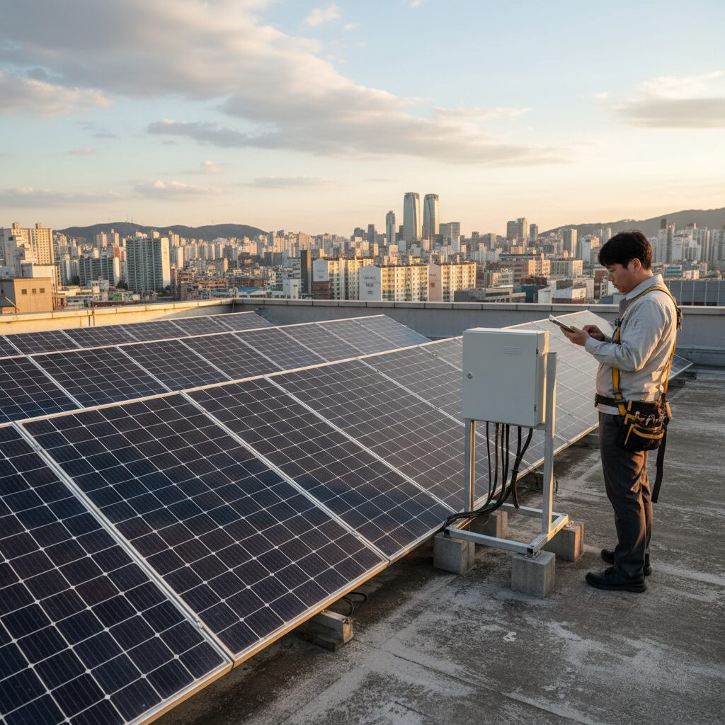 2026년 전기요금 인상 대비와 에너지바우처 신청 방법 2 옥상에 설치된 태양광 패널로 전기를 생산하는 모습