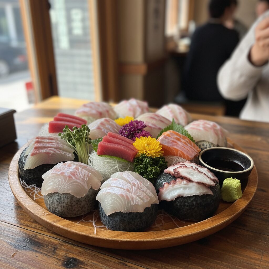 겨울 제철 대방어회 저렴하게 먹는 노하우 2 손선장의 방어와 모둠회가 담긴 접시