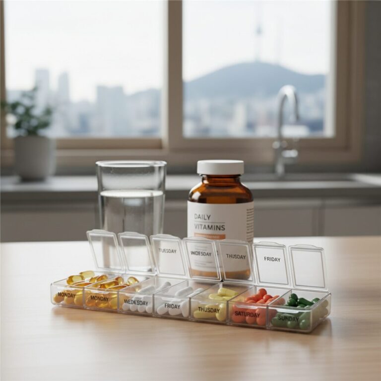 일주일 분량 영양제가 정리된 약통 사진