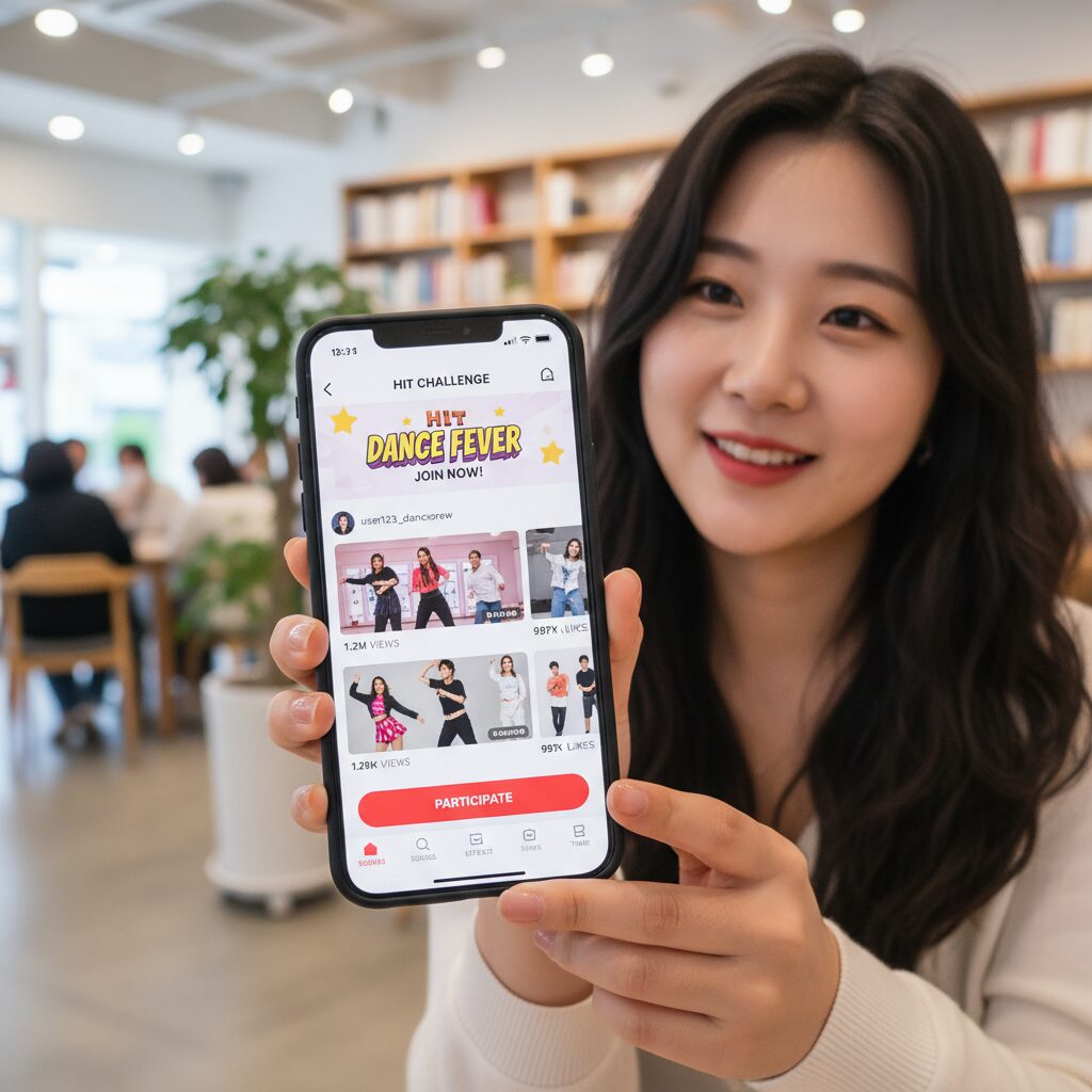 틱톡 앱 내 히트챌린지 참여 화면 예시