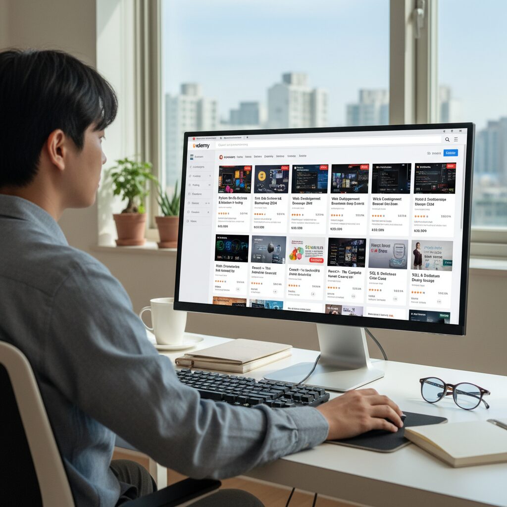 코딩 독학 시작하기 좋은 사이트 추천 2 Udemy 웹사이트의 다양한 코딩 강의 목록 화면