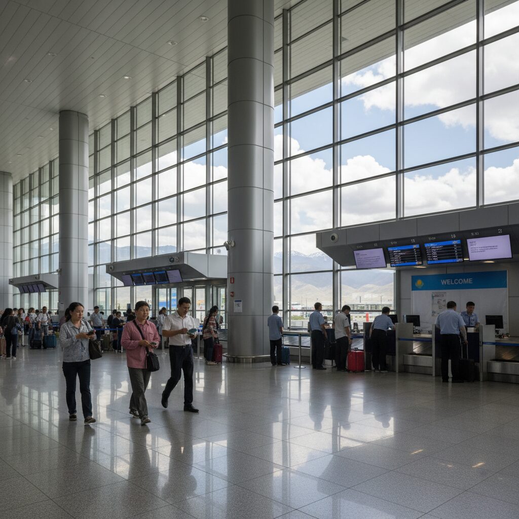 카자흐스탄 알마티 여행 준비와 현지 경험 1 카자흐스탄 알마티 공항 입국장 내부 모습