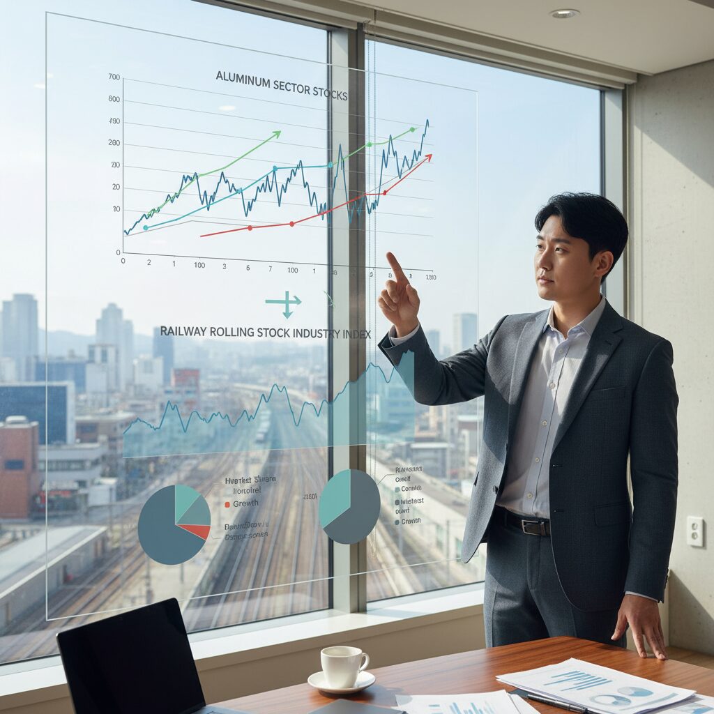 알루미늄 관련주와 철도차량 산업의 상관관계를 보여주는 차트