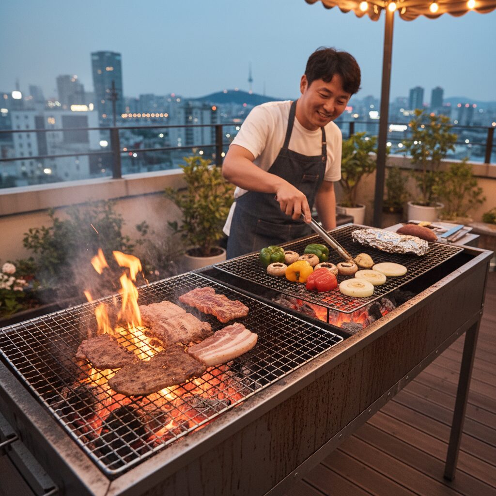 숯불 그릴에서 직화와 간접가열 구역 구분