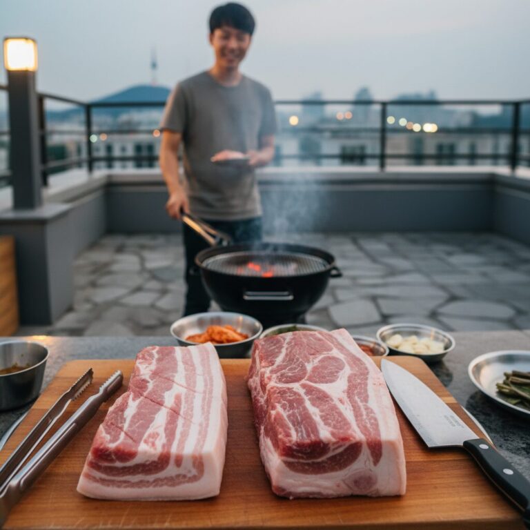바베큐용 삼겹살과 목살 고기 두께 비교