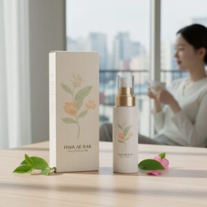 화애락 뷰티부스터 패키지 상자와 제품이 나란히 놓여 있는 사진