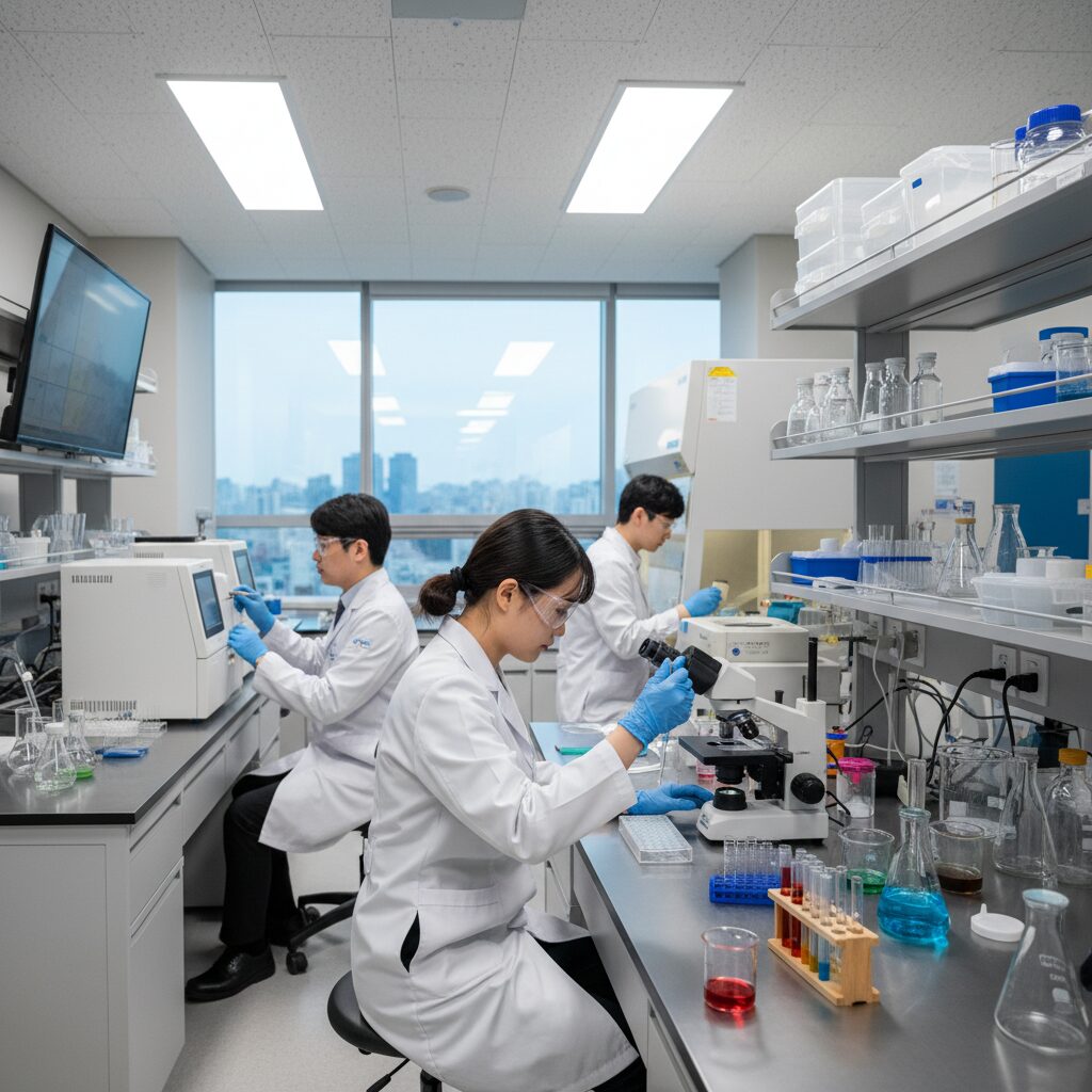 카나프테라퓨틱스 연구실에서 연구원들이 실험을 진행하는 모습