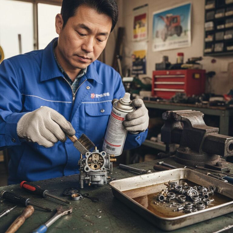 아세아 관리기 카뷰레터를 분해해 청소하는 과정을 보여주는 안내 사진