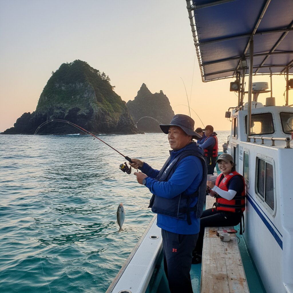 3월 제주 배낚시와 배스 데드워밍 준비 1 제주 차귀도 앞바다에서 배낚시 체험하는 모습