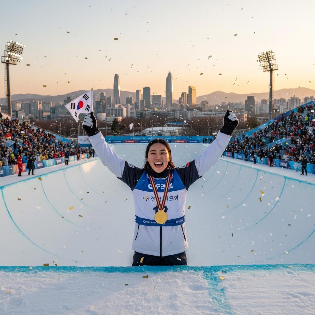 최가온 스노우보드 금메달 대역전극의 모든 것 1 최가온 선수가 스노우보드 하프파이프 금메달을 획득한 후 기쁨을 표현하는 모습